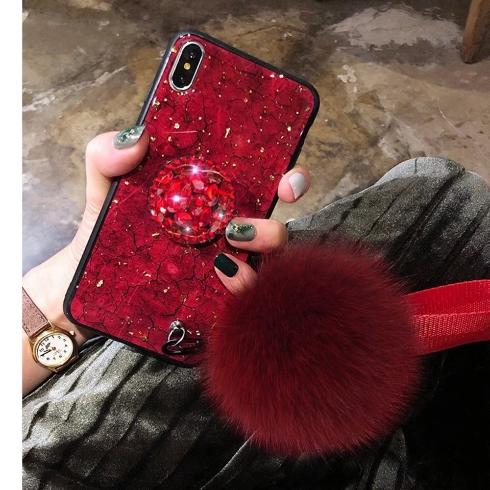 Luxury Gold marble case w/ Crystal bling & holder